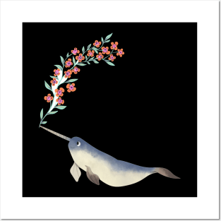 Narwhal Cherry Blossom Flowers Posters and Art